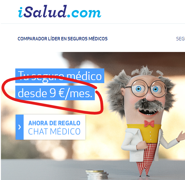 Precios desde en los seguros médicos: oferta iSalud, desde 9 euros al mes