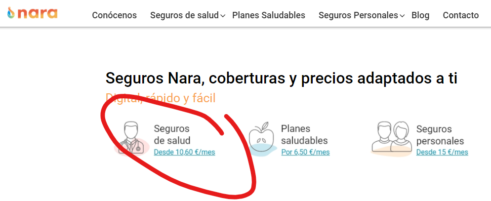 Precios desde en los seguros médicos: oferta Nara, desde 10,60 al mes